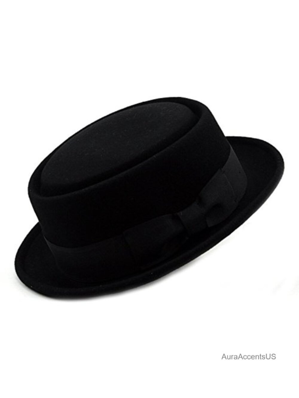 Mens Crushable 100% Wool Felt Porkpie Hat w/Feather Structured